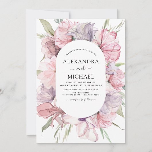 Boho Dusty rose violet Faire-part de mariage (Devant)