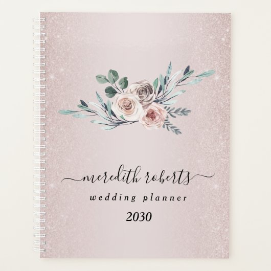 Boho Dusty Roses Blush Glitter Jaarlijks Planner (Voorkant)