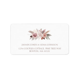 Boho Dusty Roze Gedroogde Bloemen Trouwadres Etiket