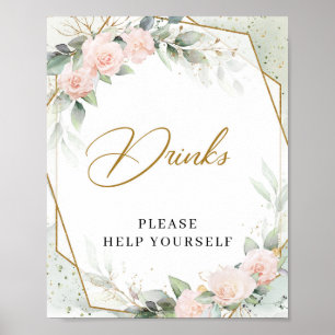 Boho dusty roze roses eucalyptus gold lijst Drink Poster