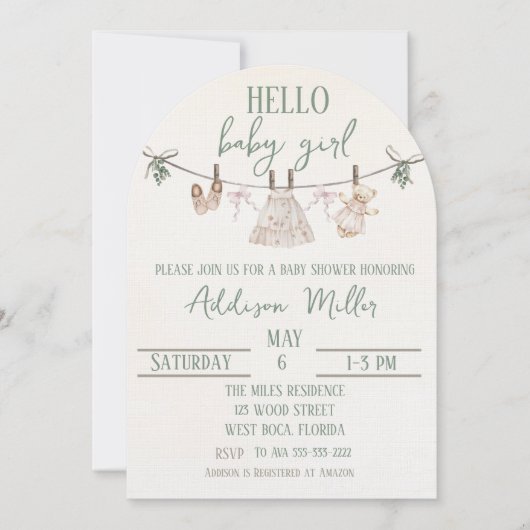 Boho Earth Rose Girl Baby shower Invitation (Devant)