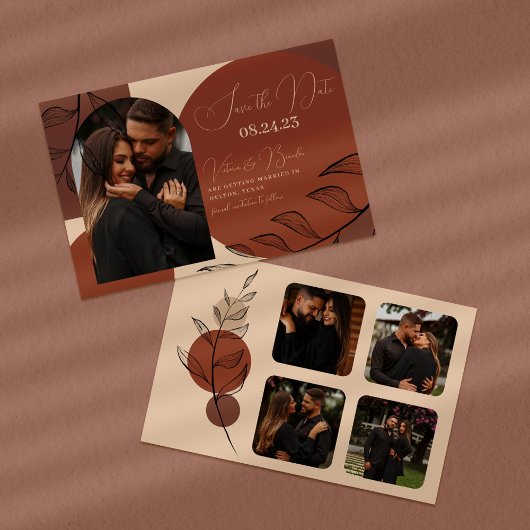 Boho Earth Tone Arch Foliage Terracotta Wedding Save The Date