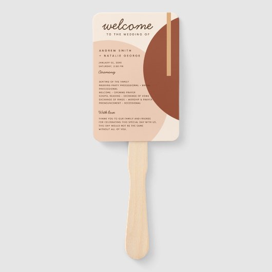 Boho Earth-toned Abstract Circles Wedding Programm Handwaaier (Voorkant)
