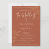 Boho Earthy Brown & Gold Modern Wedding Invitation Kaart (Voorkant)