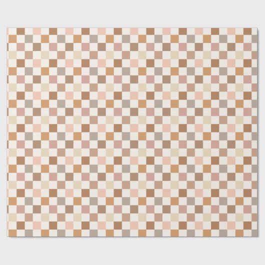 Boho Earthy Check Checkerboard Checkered Girly Cadeaupapier (Vlak)