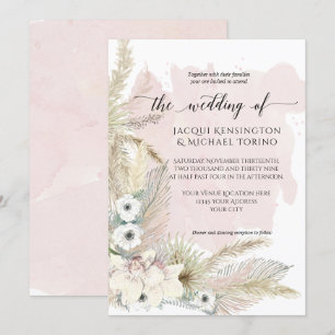 Boho Earthy Pampas Grass Waterverf Floral Wedding Kaart