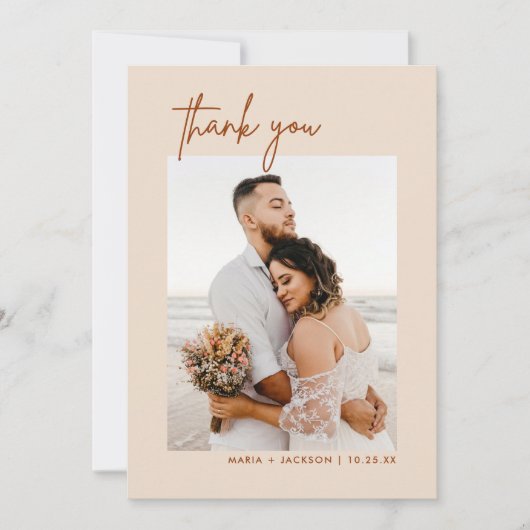 Boho Earthy Photo Mariage Merci Cartes (Devant)