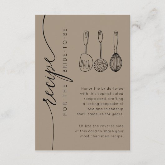Boho Earthy Tan Bridal Shower Recipe Informatiekaartje (Voorkant)