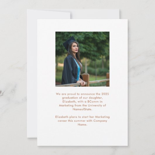 Boho Earthy Trendy Script Arch Foto Afstuderen Save The Date (Achterkant)