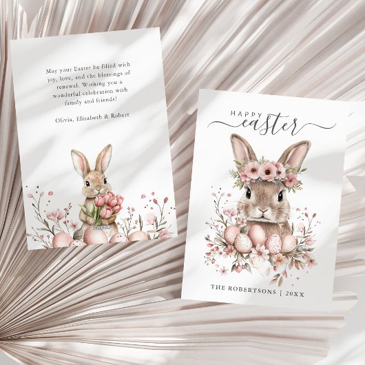 Boho Easter  Bunny Blush Bloemeneieren Feestdagenkaart
