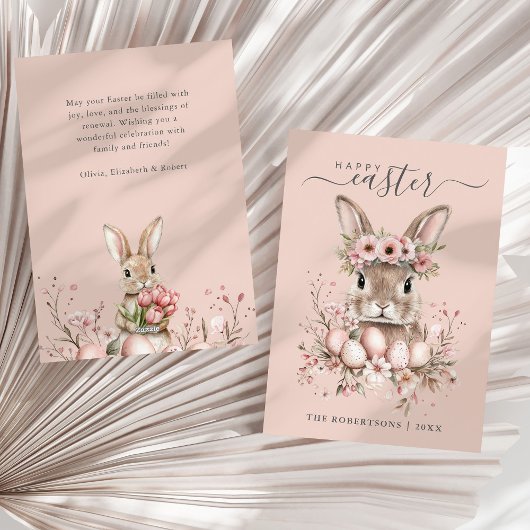 Boho Easter  Bunny Blush Bloemeneieren Feestdagenkaart