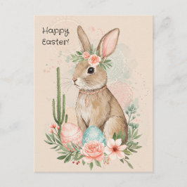 Boho Easter Bunny Briefkaart – Minimalistisch Mand