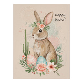 Boho Easter Bunny Printable Whimsical Pastel Perfect Poster