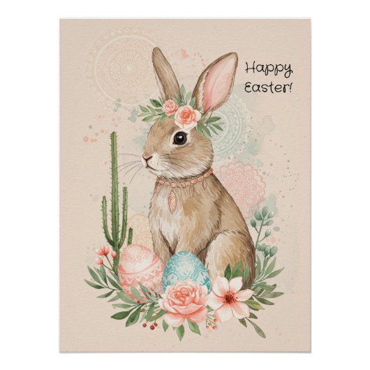 Boho Easter Bunny Printable Whimsical Pastel Perfect Poster (Voorkant)