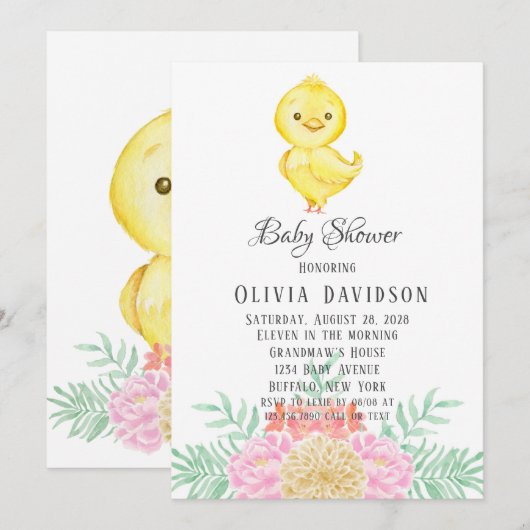 Boho Easter Chicken Waterverf Florals Baby shower Kaart (Voorkant / Achterkant)