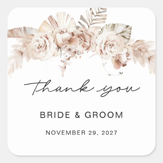 Boho éditable rectangle mariage merci autocollants (Devant)