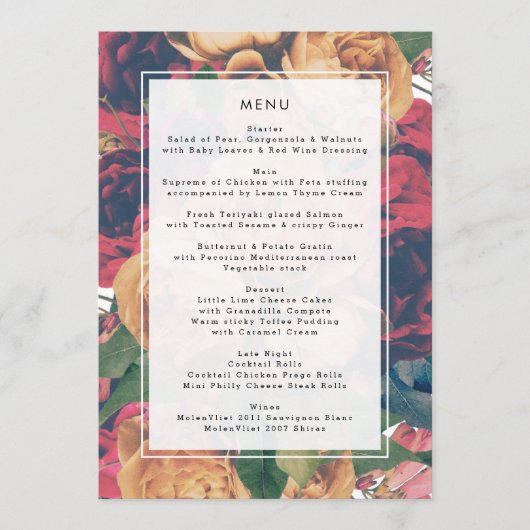 Boho Editable Rozen Modern Wedding Menu (Voorkant)