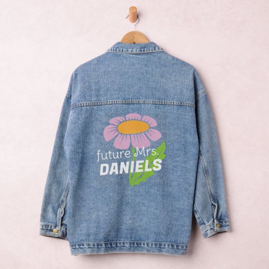 Boho eenvoudige bloem toekomst mevrouw achternaam denim jacket (Hangar)
