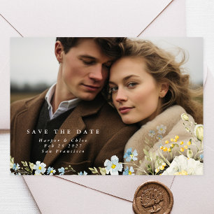 Boho Eenvoudige Elegante Wilde Bloem Bruiloft Save The Date