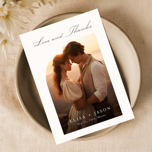 Boho eenvoudige moderne foto bruiloft bedankkaart