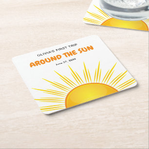 Boho eerste reis rond de zon 1e verjaardag vierkante kartonnen onderzetter