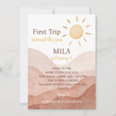 Boho eerste reis rond zon 1e verjaardag uitnodigin kaart (Voorkant)