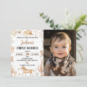 Boho eerste Rodeo 1e verjaardag foto uitnodiging (Staand voorkant)