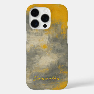 Boho Elegance Abstracte Mosterd & Grijze Kunst iPhone 16 Pro Hoesje
