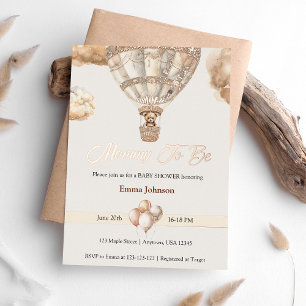 Boho Elegant Beer Luchtballon Baby shower Folie Uitnodiging