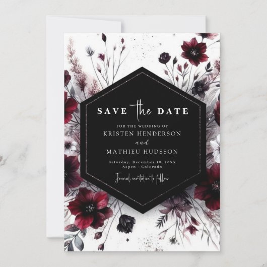 Boho Elegant Bourgondische bruiloft Save The Date (Voorkant)