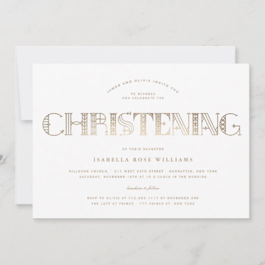 Boho Elegant Classy Goud/Wit Stijlvol doopsel Kaart (Voorkant)