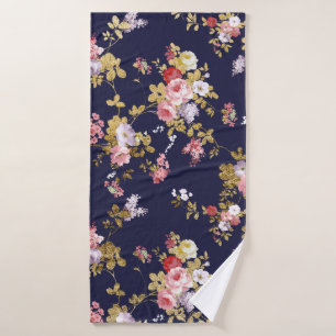 Boho élégant d'or de rose de bleu marine floral