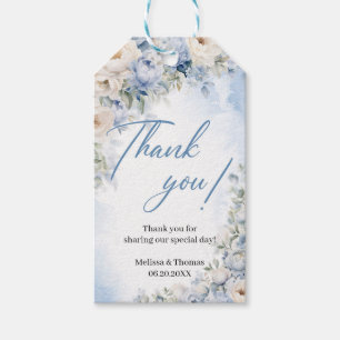 Boho Elegant Dusty Blue en Ivory Bloemen bruiloft Cadeaulabel