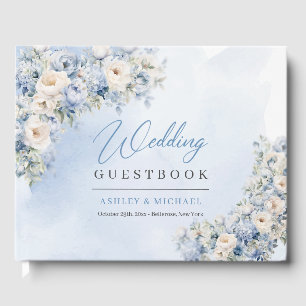 Boho Elegant Dusty Blue en Ivory Bloemen bruiloft Gastenboek