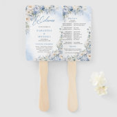 Boho Elegant Dusty Blue en Ivory Bloemen bruiloft Handwaaier (Voorkant en achterkant)