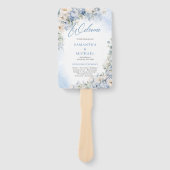 Boho Elegant Dusty Blue en Ivory Bloemen bruiloft Handwaaier (Voorkant)
