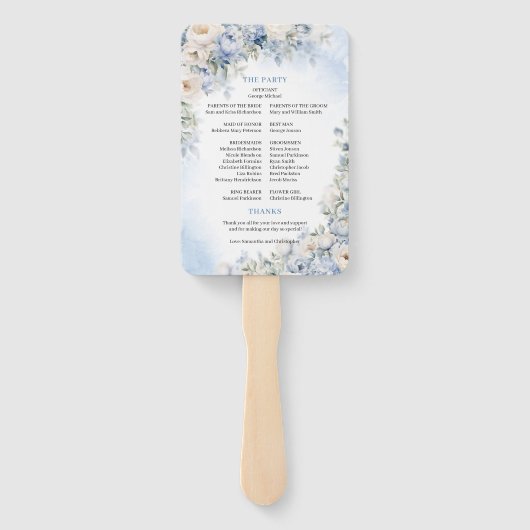 Boho Elegant Dusty Blue en Ivory Bloemen bruiloft Handwaaier (Achterkant)