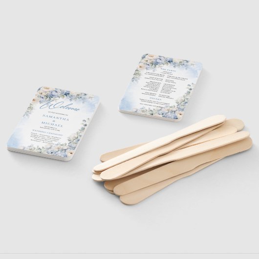 Boho Elegant Dusty Blue en Ivory Bloemen bruiloft Handwaaier (Niet-gemonteerd)