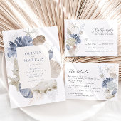 Boho Elegant Frame Beach Blue Faire-part de mariag