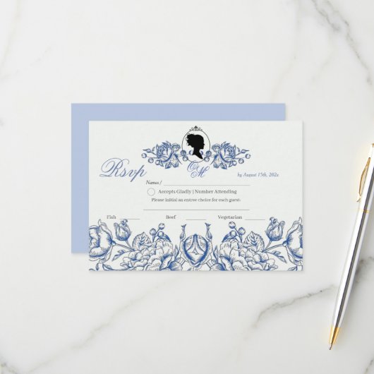 Boho Elegant Garden Flora Dusty Blue RSVP (Devant/Arrière en situation)