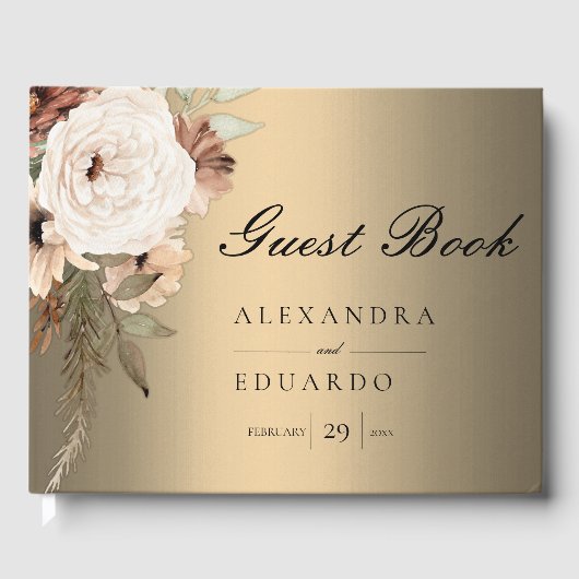 Boho Elegant Goud en Wildbloemen Bruiloft Gastenboek (Voorkant)