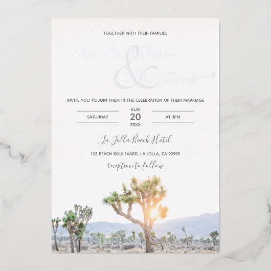 Boho Elegant Greenery Foto Joshua Tree Wedding Folie Uitnodiging (Voorkant)