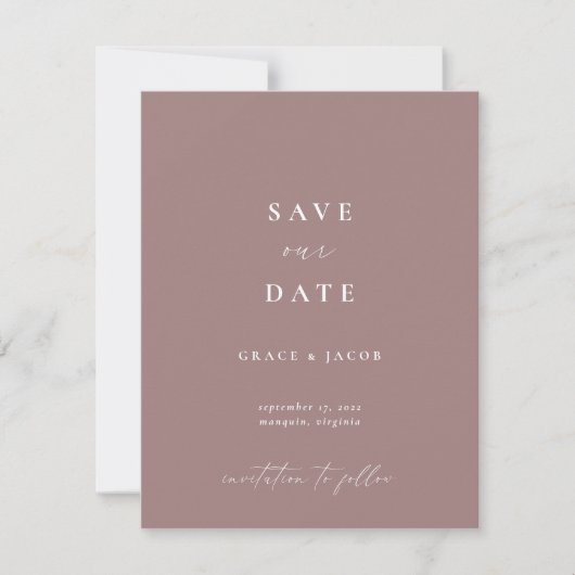 Boho Elegant Modern Dusty Mauve Save The Date (Voorkant)