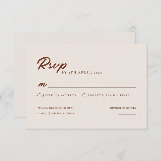 Boho Elegant Modern Minimalistisch Bruiloft RSVP K (Voorkant / Achterkant)