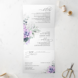 Boho Elegant Paars Succulents Greenery Wedding Drieluik Uitnodiging