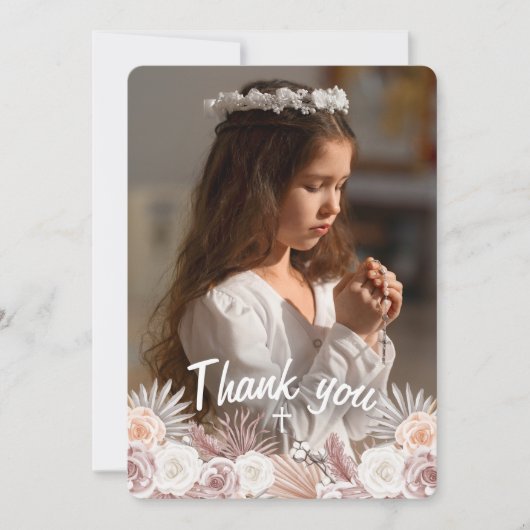 Boho Elegant Première Sainte Communion Merci (Devant)