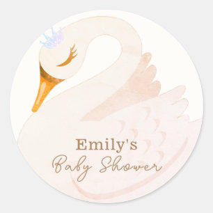Boho Elegant Princess Swan Girl Baby shower Ronde Sticker