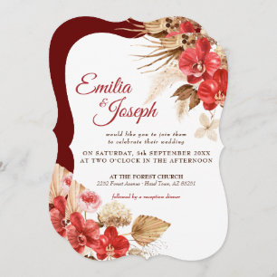 Boho elegant red orchid herfst custom Wedding Invi Kaart