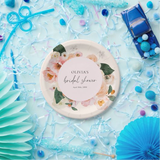 Boho Elegant Roze Bloemen Vrijgezellenfeest Papieren Bordje (Feest)