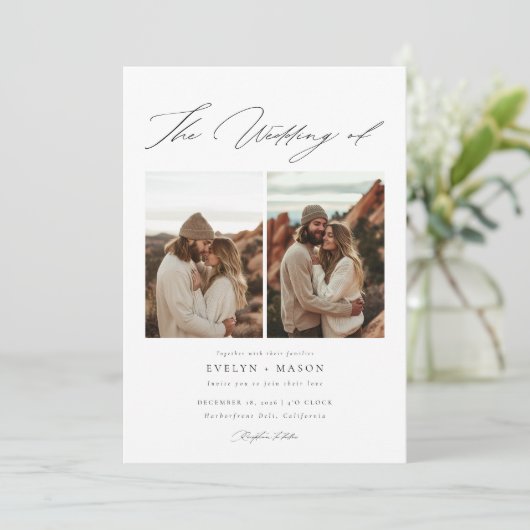 Boho Elegant Script QR Code Foto Budget Huwelijk Kaart (Staand voorkant)